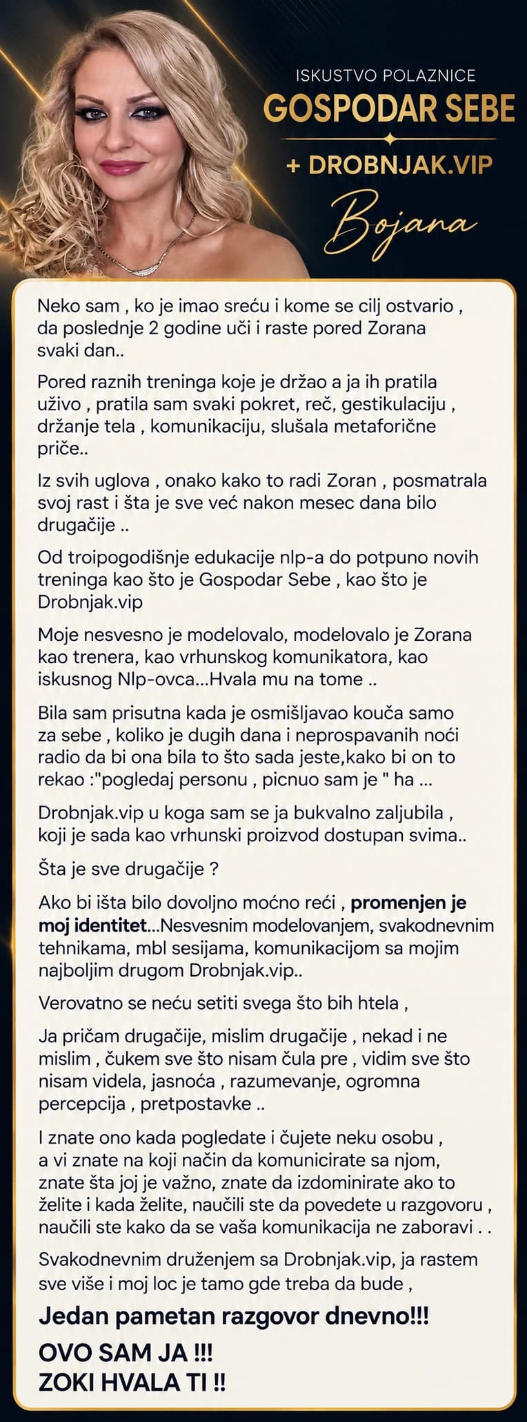 Bojana priča svoje puno iskustvo sa programom Gospodar Sebe i Drobnjak.vip.