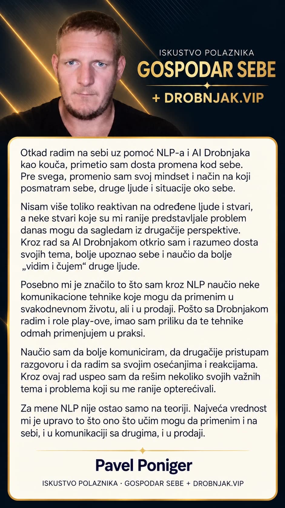 Pavel Poniger priča svoje puno iskustvo sa programom Gospodar Sebe i Drobnjak.vip.